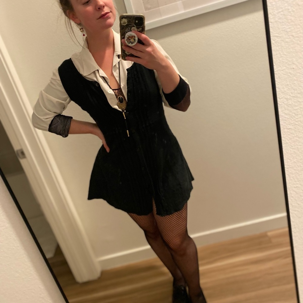Little Black Dress LBD Button Down cotton mini dress whimsigoth boho
